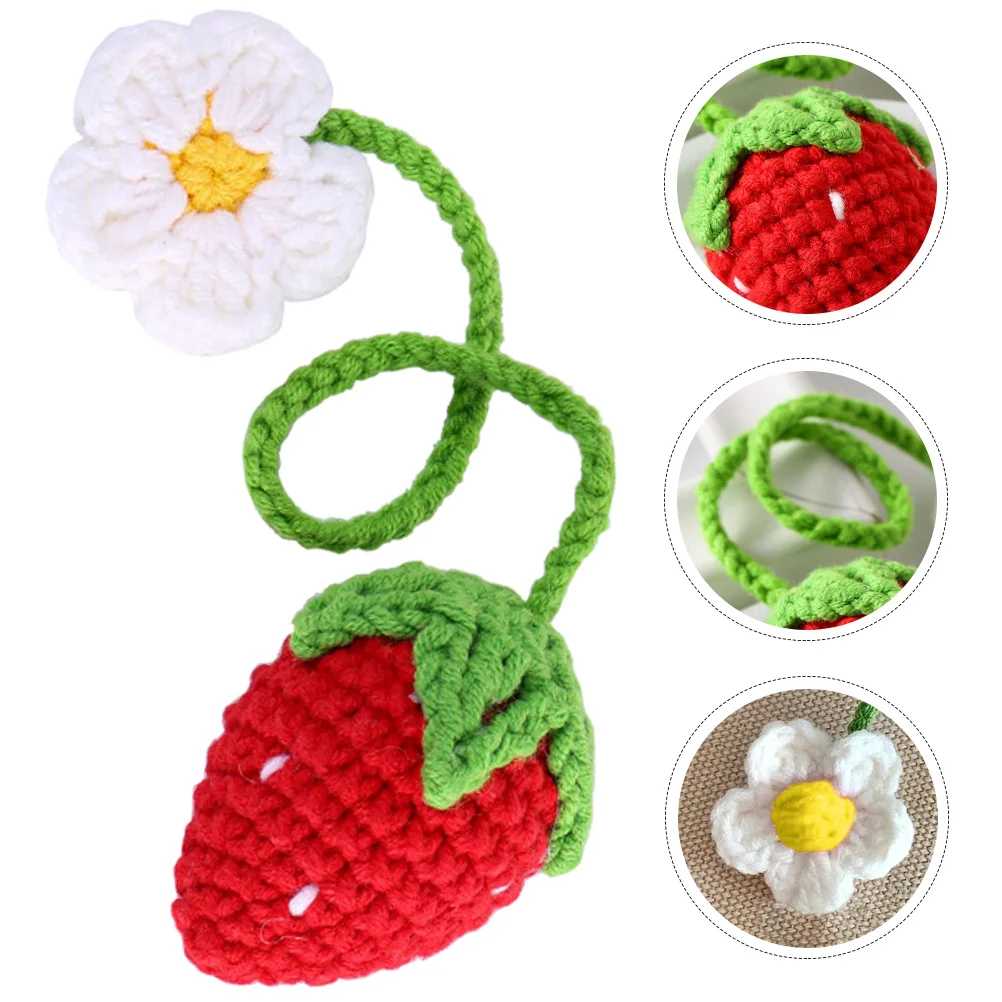 

Strawberry Crochet Car Pendant Hanging Ornament For Car Mirror Interior Decor Auto Accessories Bedside Keychain Purse