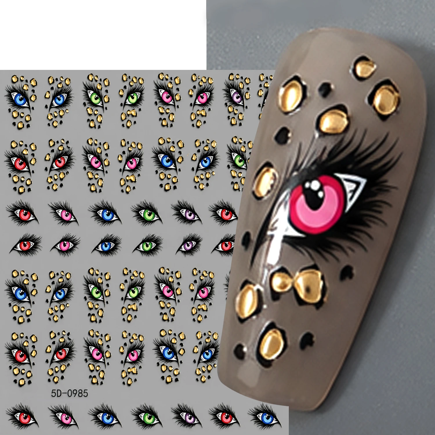 1Pcs Leopard Print Mystic Eye Nail Stickers Long Lash Eyes Sexy Leopards Self Adhesive Nails Decals Autumn Winter Manicure Decor