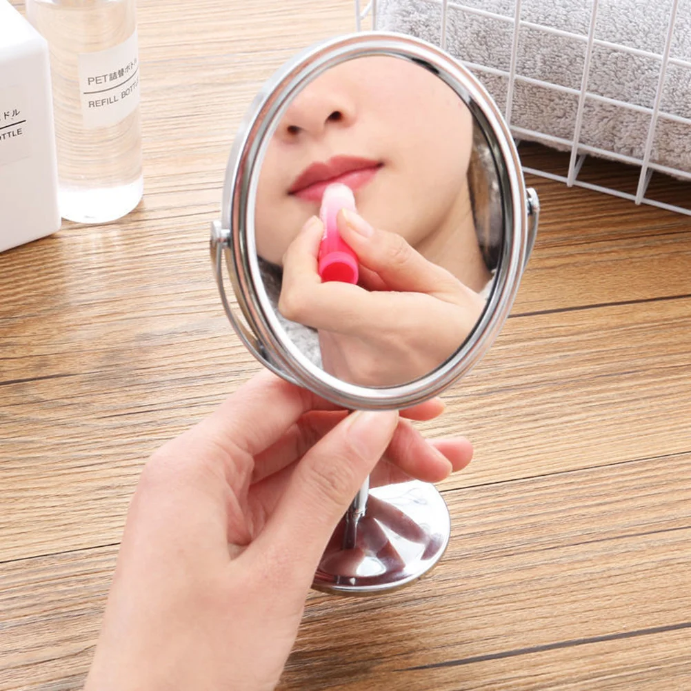 1Pcs 4 Inch Round Double-Sided Makeup Mirror Desktop Mirror Stable 360 Adjustable Elegant Fit for Bedroom Bathroom Silver