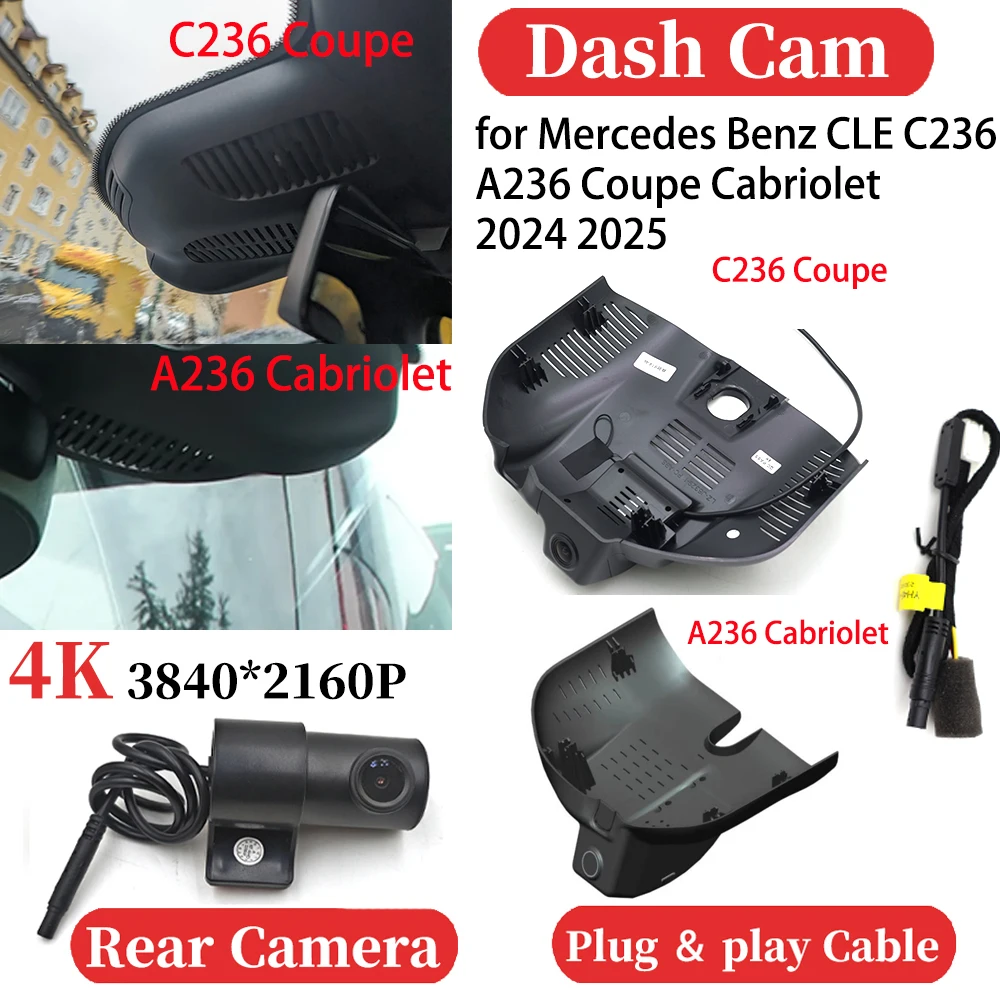 ZJCGO para Mercedes Benz CLE C236 A236 Coupe Cabriolet 2024 2025 grabadora de vídeo 4K para coche DVR cámara de salpicadero Plug & play
