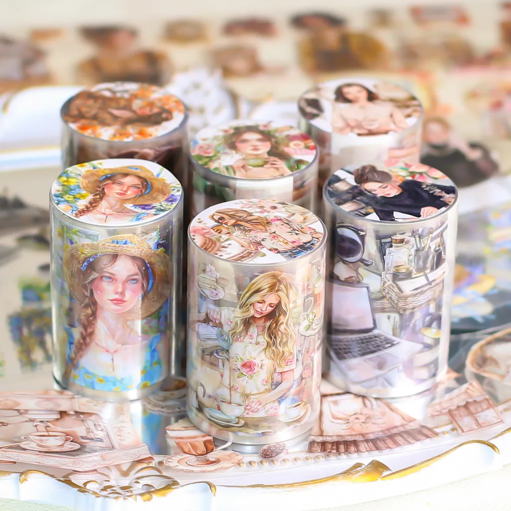 60mm*2m Girl Stickers Junk Journal Sticker Tape PET Masking Tape Decorative Diary Scrapbooking Sticker Aesthetic