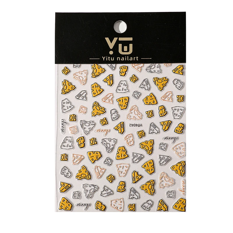 Cartoon Yellow Cheese Embossed Self Adhesive Nail Art Decoration Stickers Cute Exquisite Hollow Lines Sticker Manicure Salon DIY