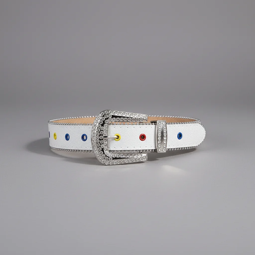 

Women Y2K Style Rhinestone Belt Rainbow Design Denim Matching Adjustable Alloy Fashion Accessory