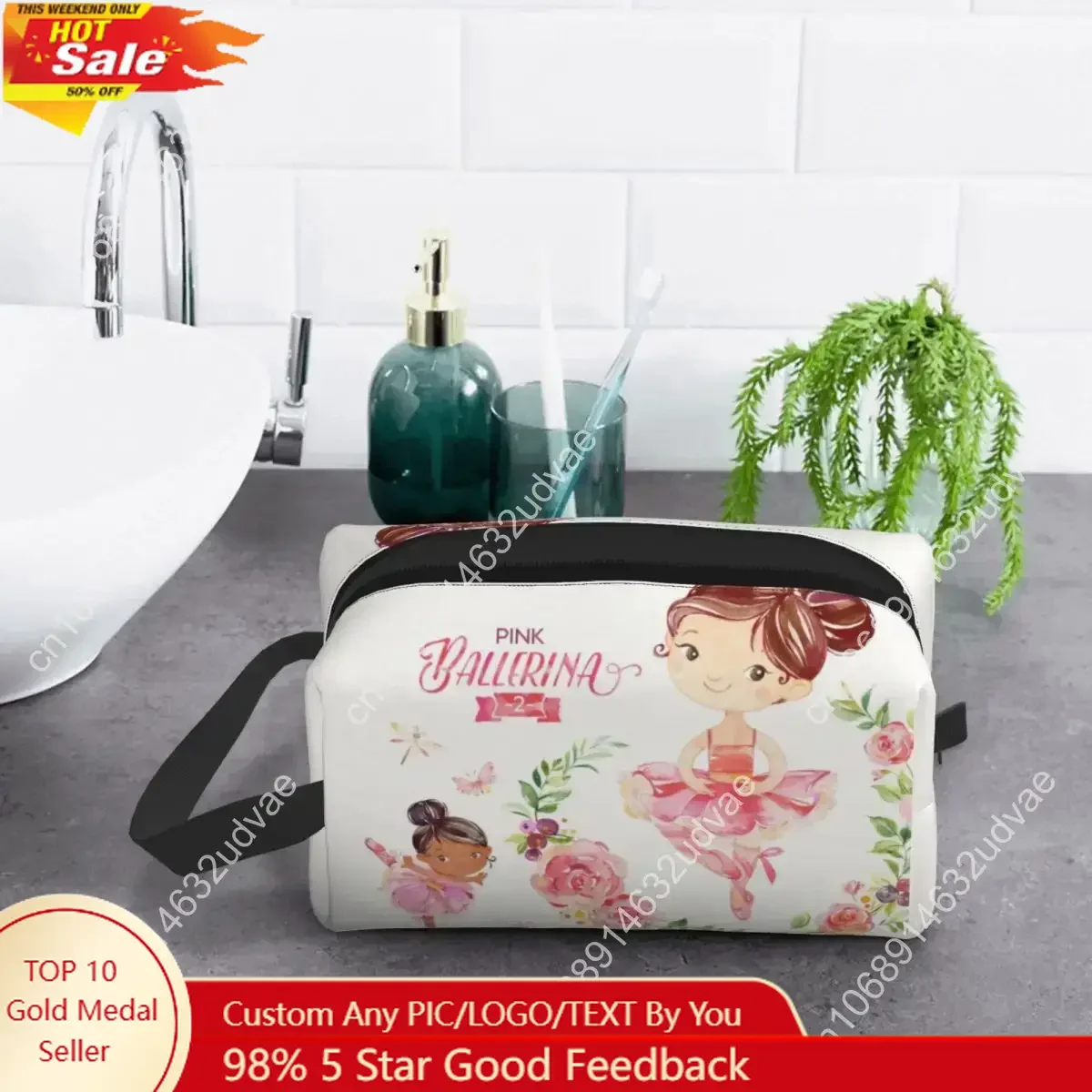 

Custom Ballet Art Makeup bag for Women Travel Cosmetic Organizer Kawaii Ballerina Dancer Storage Toiletry Bags