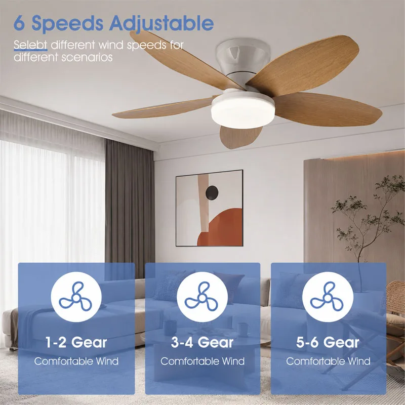 Ceiling Fans with Lights and Remote Ceiling Fan with 5 Blades Noiseless Ceiling Fan Light for Patio Bedroom Living Room Fans