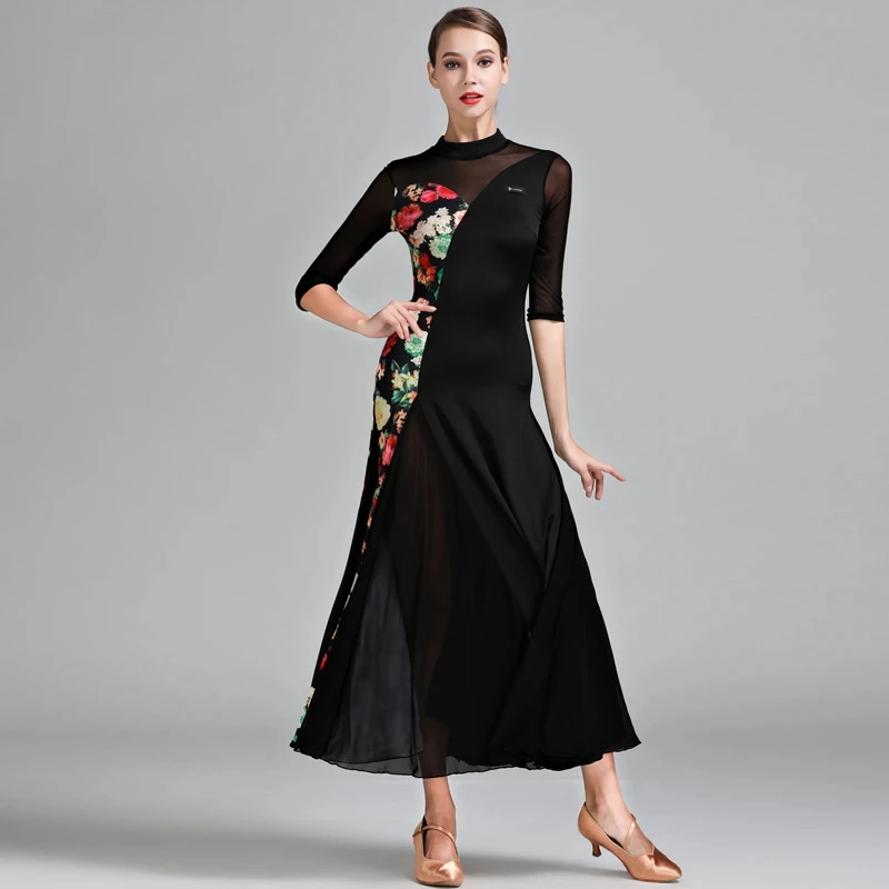 Vestido de dança de salão padrão feminino vestido de valsa rumba trajes de dança moderna roupa de dança foxtrot vestido de competição