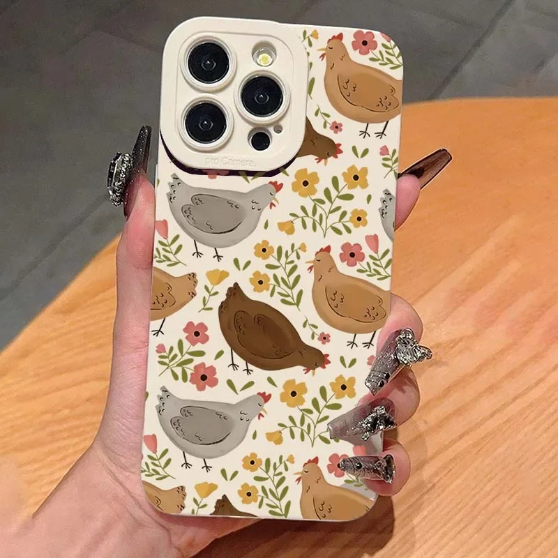 

Cute Chicken Flower Pattern Phone Case For iPhone 16 Pro Max 15 14 Plus 13 12 11 Pro XS X XR 16e Shockproof Soft Silicone Cover