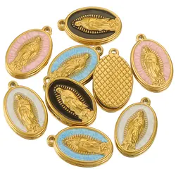 5pcs Stainless Steel Enamel Virgin Mary Charms For Jewelry Making DIY Connectors Earrings Necklaces Jewelry Finding Accessories