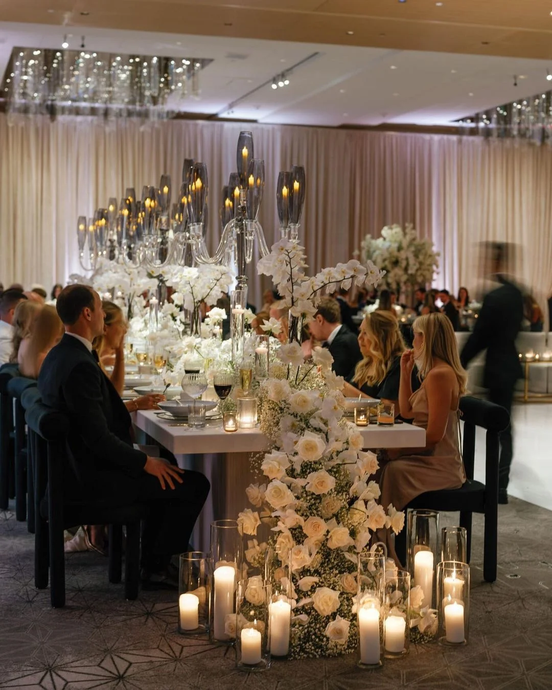 150Cm tall grey glass cylinder wedding event 7 arm floor stand candlestick decoration