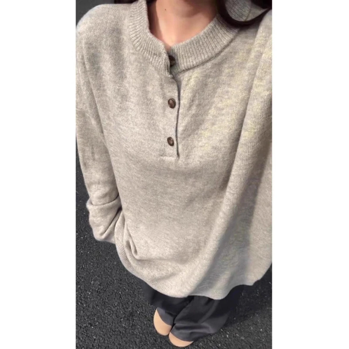 

American Sle Retro Henry Collar Men's Sweater Soft Cozy Lazy Sle Knitted Winter Faion Casual Loose Fit Polyester Fiber