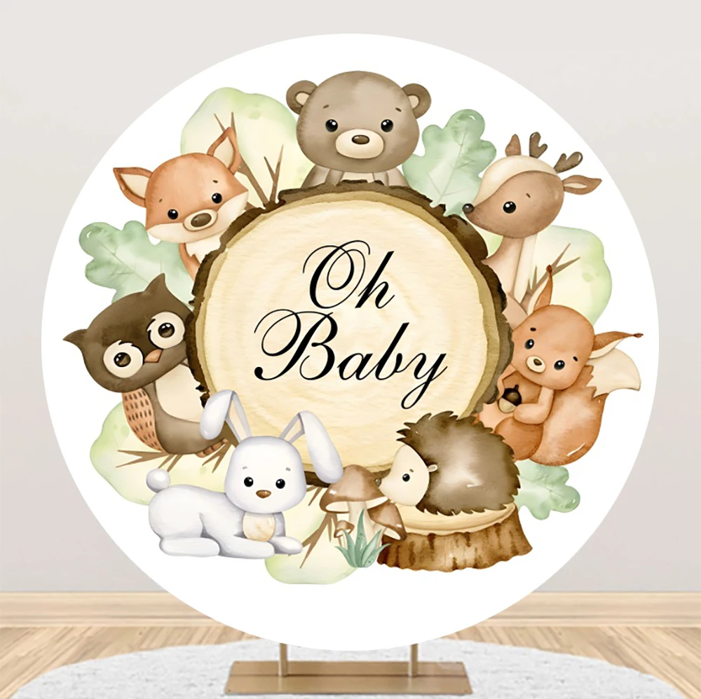 Jungle Safari Round Backdrop Baby Shower Birthday Party Decoration Cartoon Animals Circle Photography Background Cover Customize