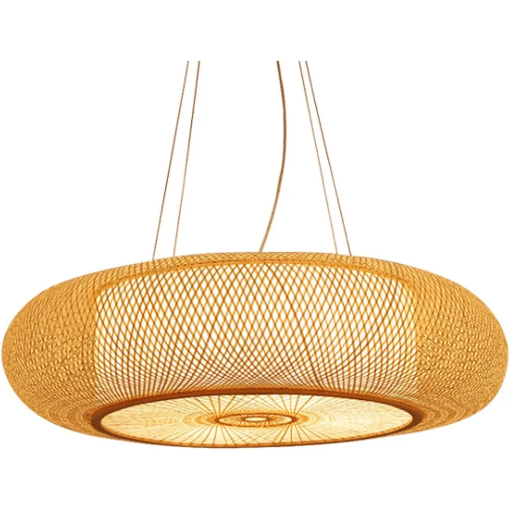 JOYINLED 50CM Woven Chandelier Chinese Style Bamboo Woven LED Pendent Lamp Living Room Bedroom Rural Decorative Indoor Lighting