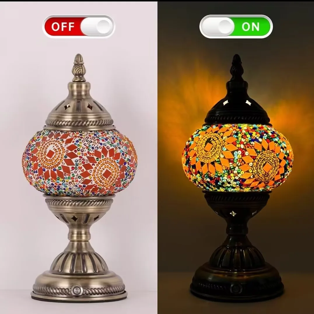 LED Charging Mosaic Table Lamp Vintage Atmosphere Light for Dining Table Outdoor Cafe Retro Desk Lamp for Restaurant Shop