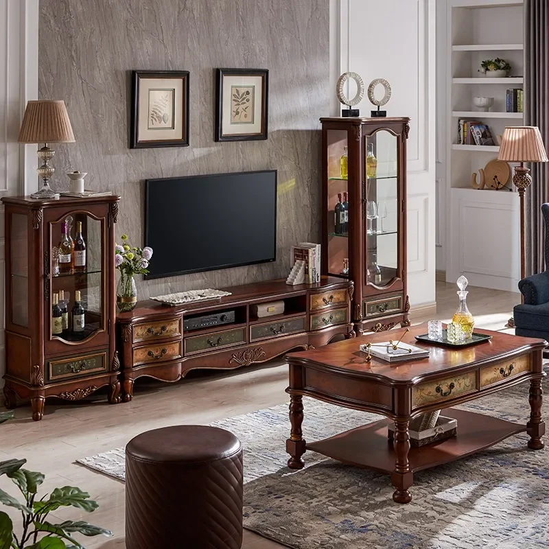Solid wood TV cabinet, coffee table, combination storage cabinet, retro distressed small apartment, home living room side