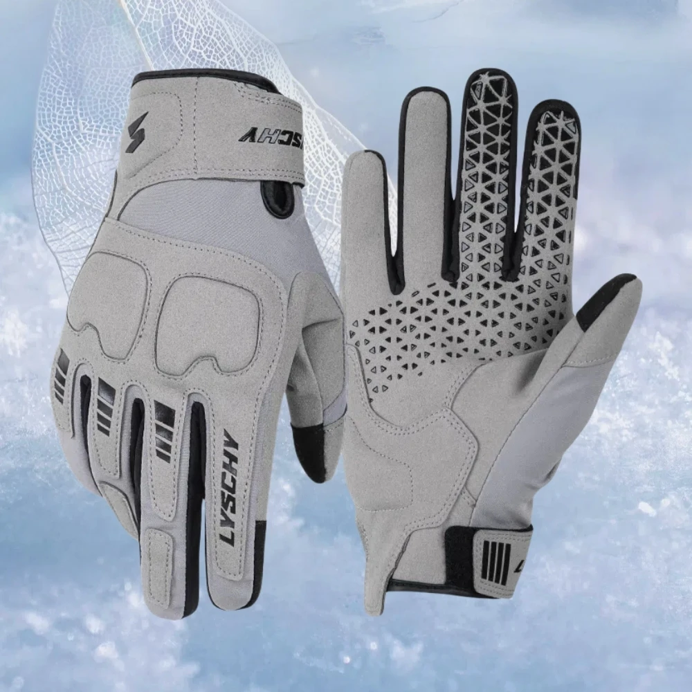 

LYSCHY Unisex Warm Waterproof Motorcycle Gloves Black / Grey Warm Full Finger Touch Screen Bicycle Soft Shell Glove