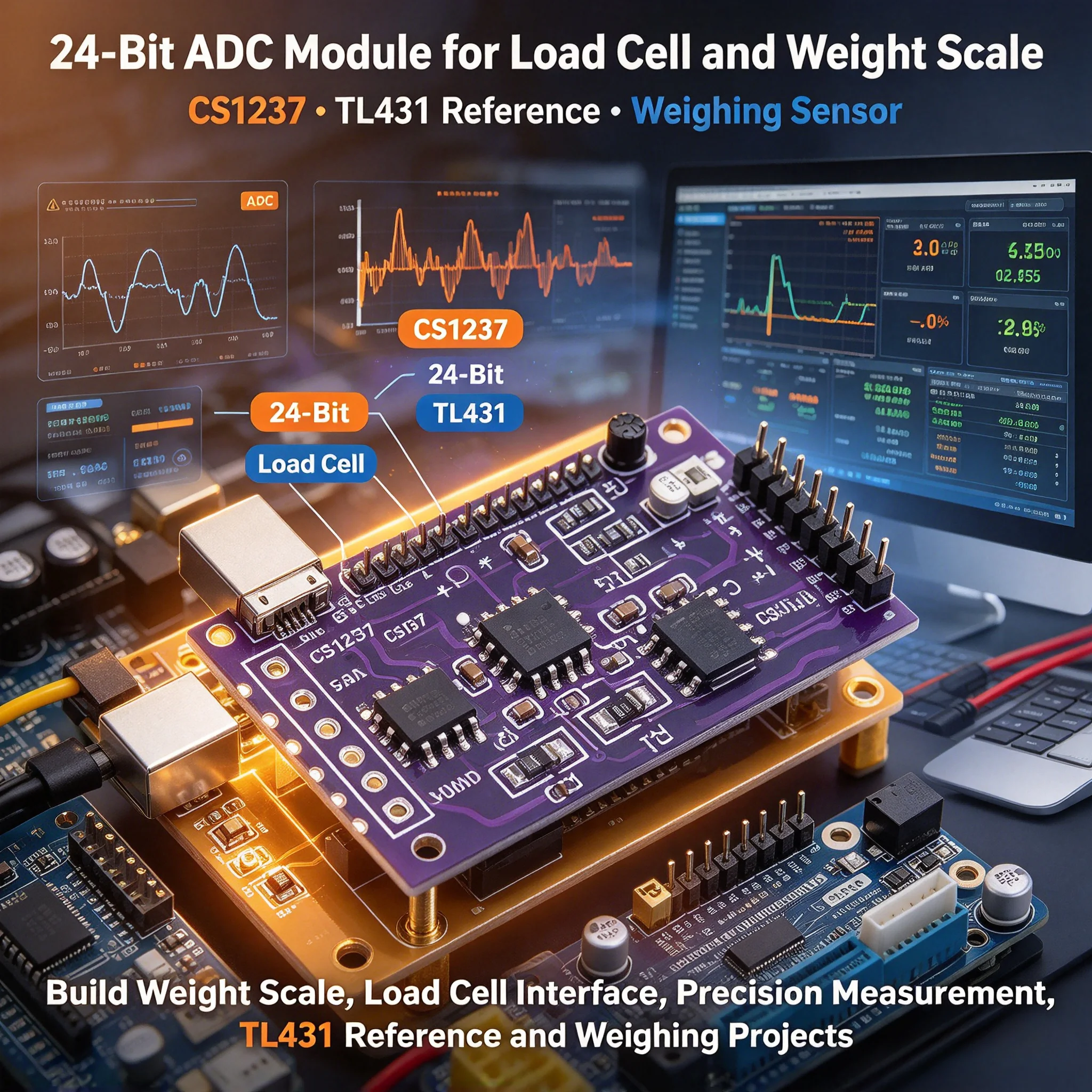 30Pcs CS1237 24-Bit ADC Module External Reference TL431 Single Channel Weighing Sensor