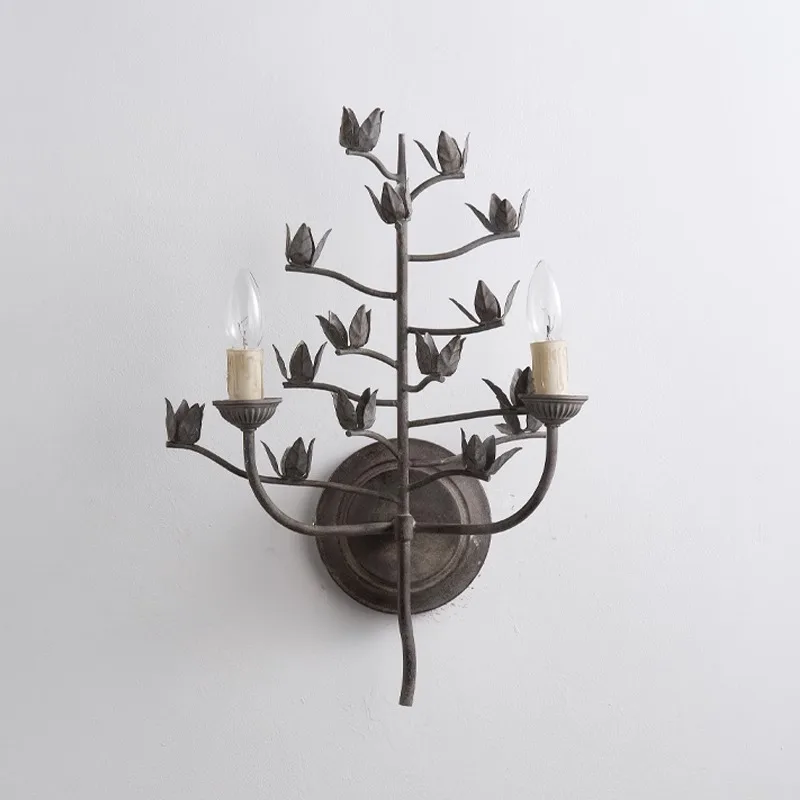 French retro leaf decorative wall lamp stair aisle dining room wall designer bedroom bedside