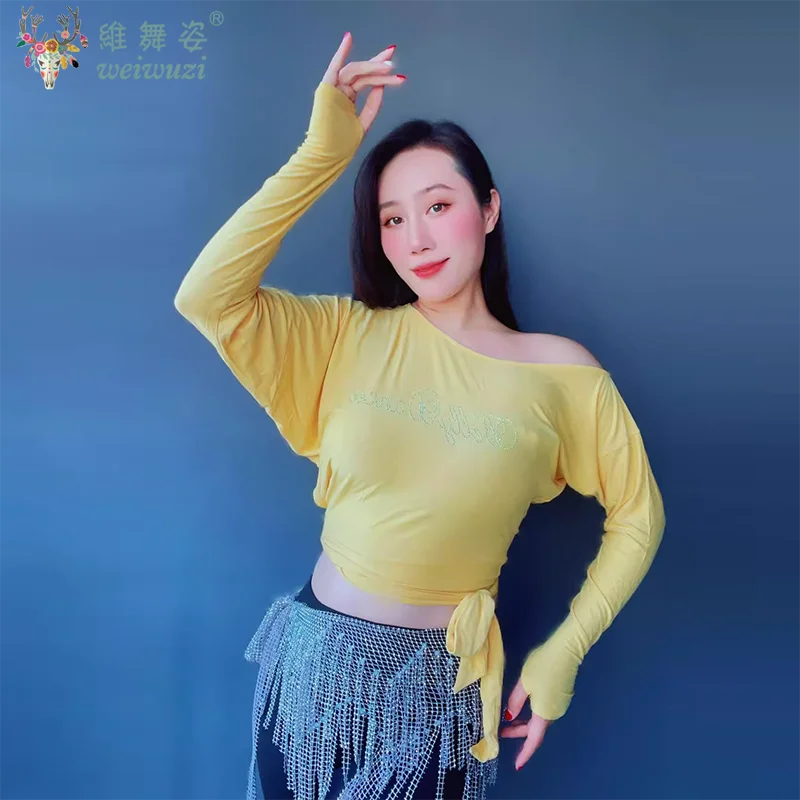 

Топы для практики танца живота для женщин, свободный и удобный топ из чистого хлопка с длинными рукавами, одежда для тренировок по восточному танцам для взрослых