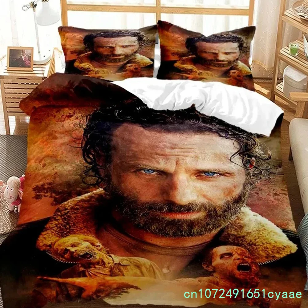 The Walking Dead Duvet Cover Pillowcase Bedding Set Horror Cartoon Animation Home Dormitory Room Decor