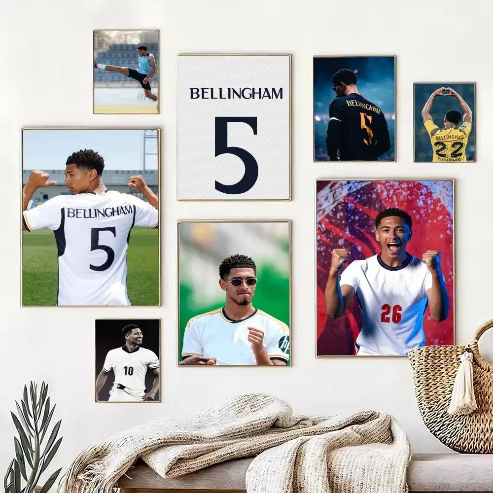 Football J-Jude B-Bellingham  Poster Waterproof Wall Art Sticker For Bar Living Room Vintage Decor High Quality Print Gift