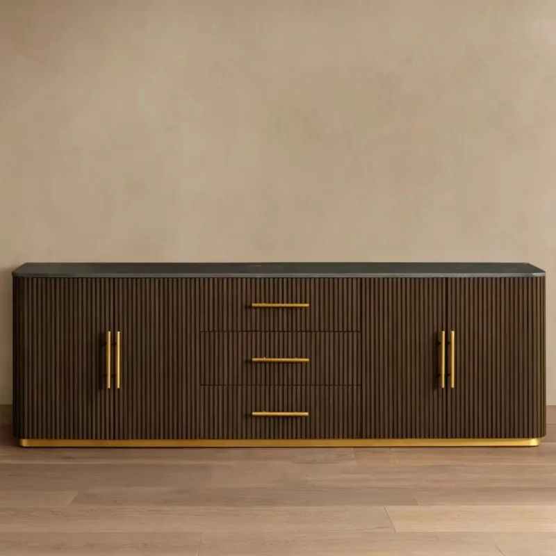 Modern style solid wood side cabinet with drawers marble countertop locker