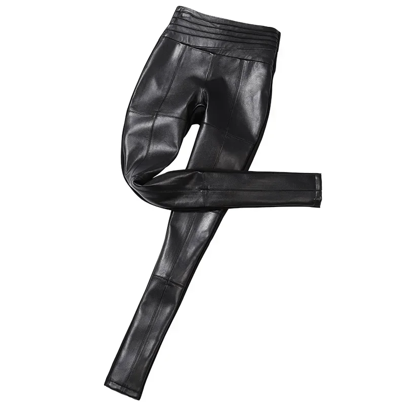 Genuine Sheepskin Leather Pants for Women Spring Autumn Pencil Pants Female High Waist Pant Women\'s Trousers Pantalones Zjt2181