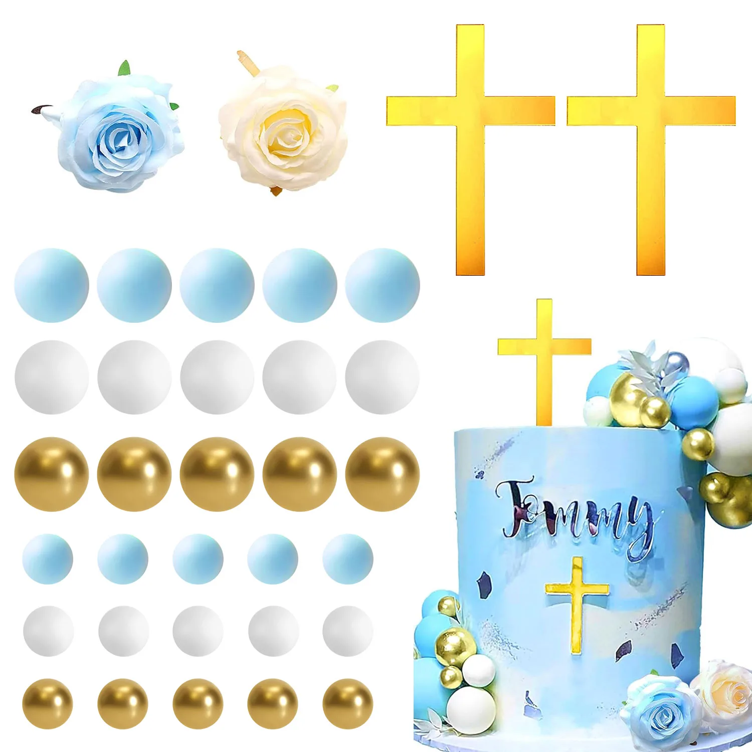 Decoración de Pastel de bautismo azul, Decoración de Pastel de cruz, Decoración de Pastel de bebé, favores de fiesta de bautismo, suministros de fiesta de Bautismo