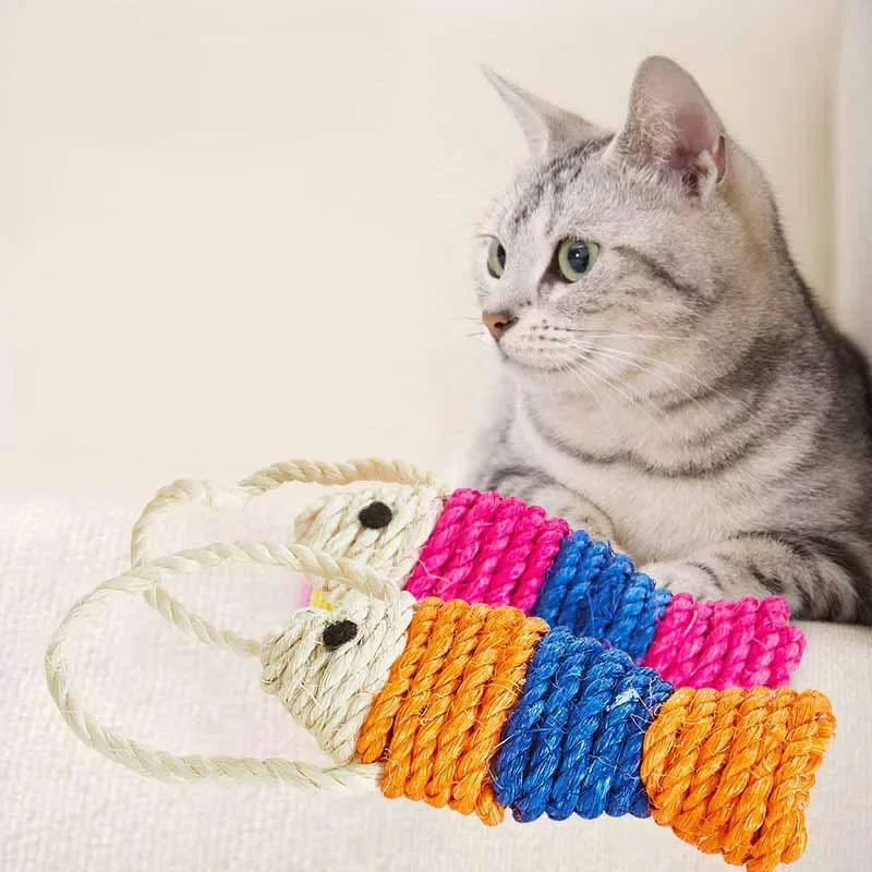 Fish Shape Cat Scratcher Interactive Sisal Rope Cat Scratch Board Scratching Pad For Cat Kitten Indoor Random Color