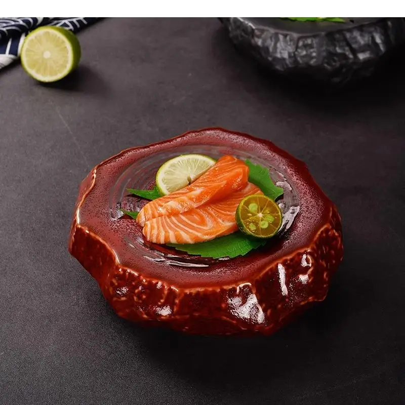 Stone Pattern Ceramic Dinner Plate Sushi Sashimi Dessert Plates Snack Restaurant Specialty Tableware view 2