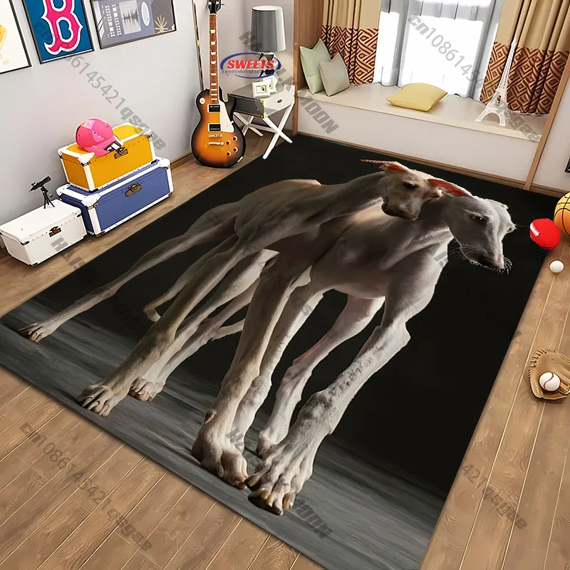 Minimalist Greyhound Couple Rug, Stylish White Whippet Dogs Floor Mat,Carpet for Modern Home, Dog Mom & Pet Owner Gift