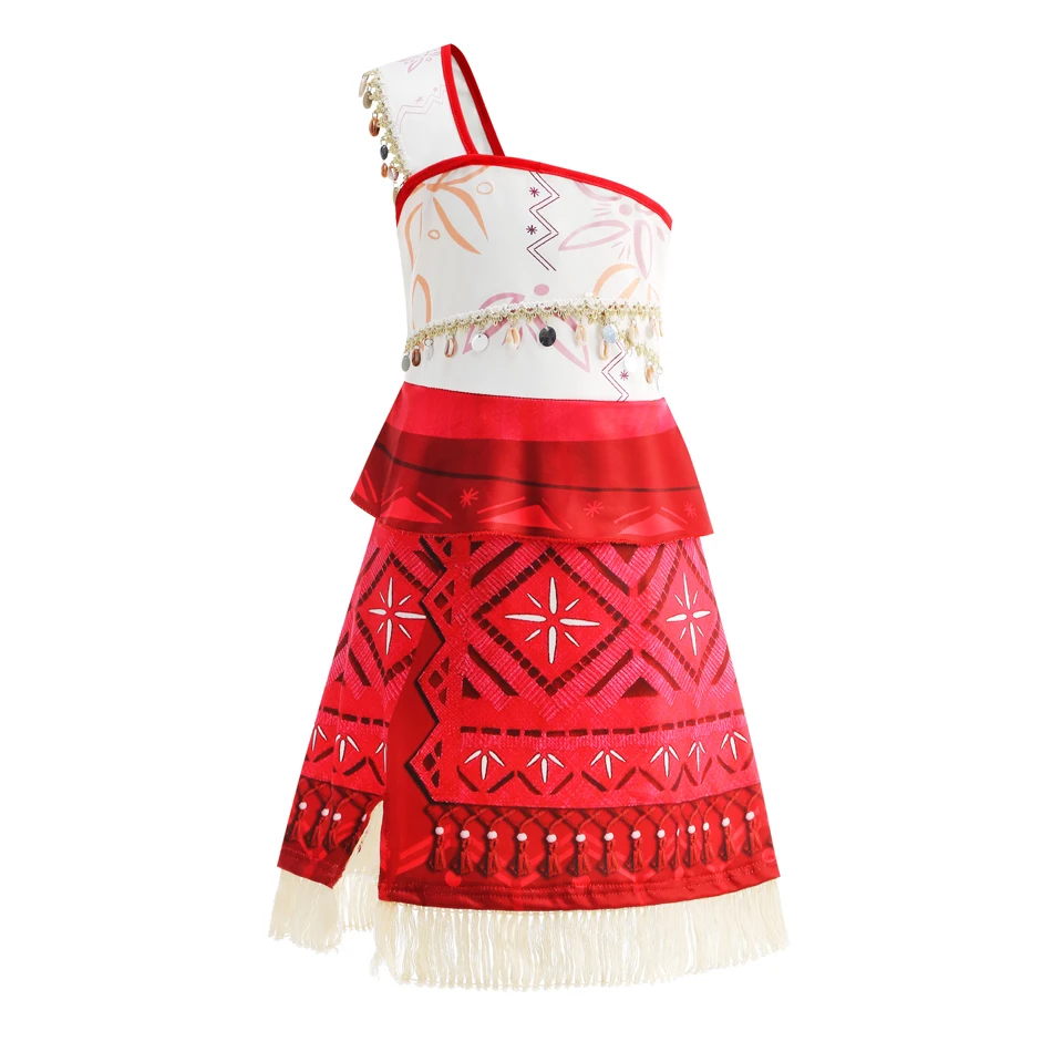 Moana Dress for Girls Summer Dress Girl Princess Cosplay One Shoulder Suspender Dress Accessories Set