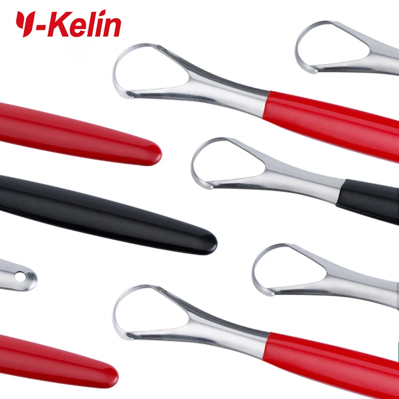 Y-Kelin Stainless Steel Tongue Scraper Oral Cleaner Brush Fresh Breath Cleaning Coated Toothbrush Hygiene Care Tools