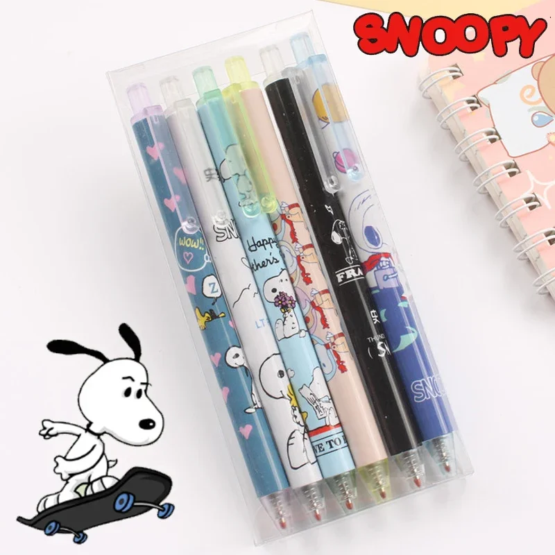 6pcs/set Snoopy Gel Pen Cartoon  Press Ballpoint Pen for Students School Office Supplies Stationery 0.5mm Neutral Pen Black Ink