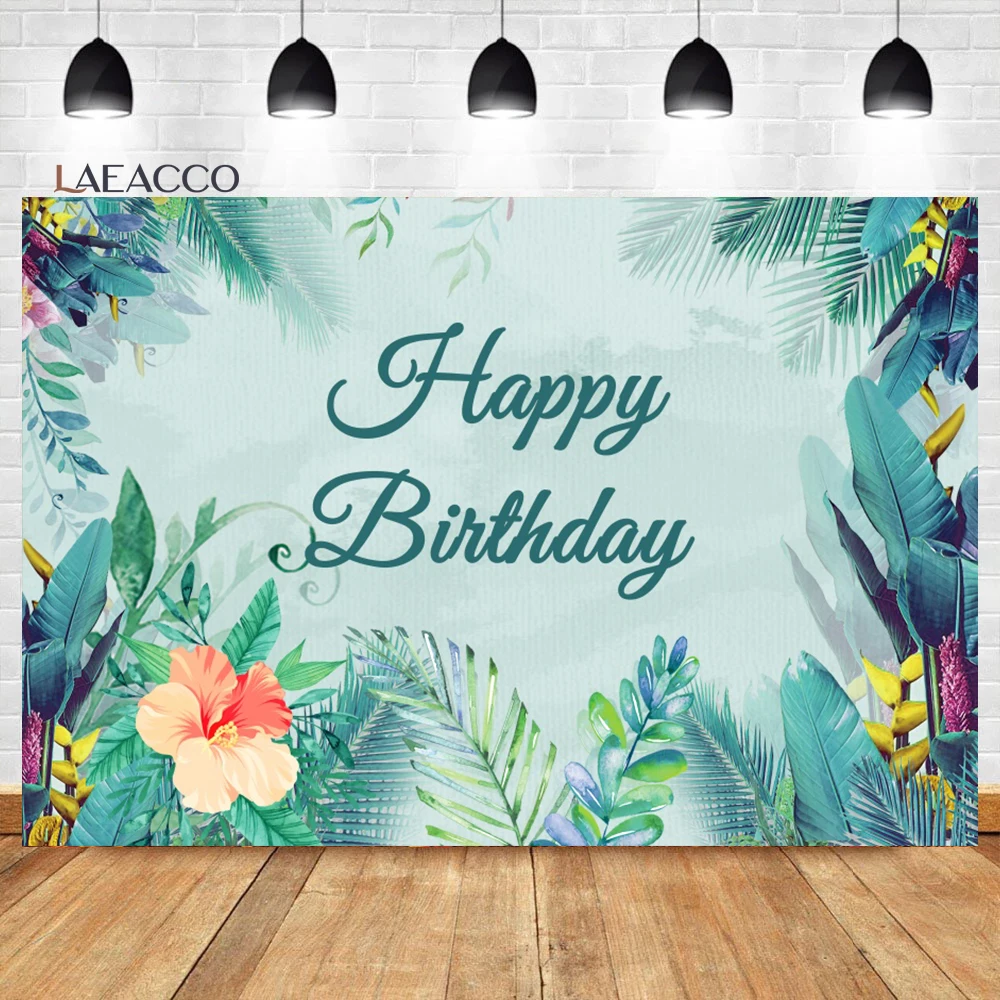 

Laeacco Summer Tropical Birthday Backdrop Greenery Palms Bday Party Kids Baby Shower Portrait Customized Photography Background