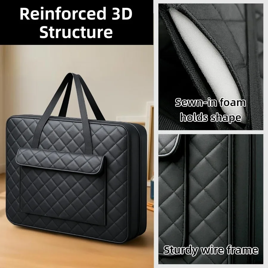 JJRING 24x36 حقيبة محفظة اللحف خفيفة الوزن سوداء الفن قماش محفظة لتخزين الملصقات المحمولة الرسم الفني