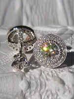 1pair Bridal Korean Style Earrings With Sparkling Round Stone & Full Drill Design, Elegant & Delicate Casual. Valentine's Day Accessories - Image 2