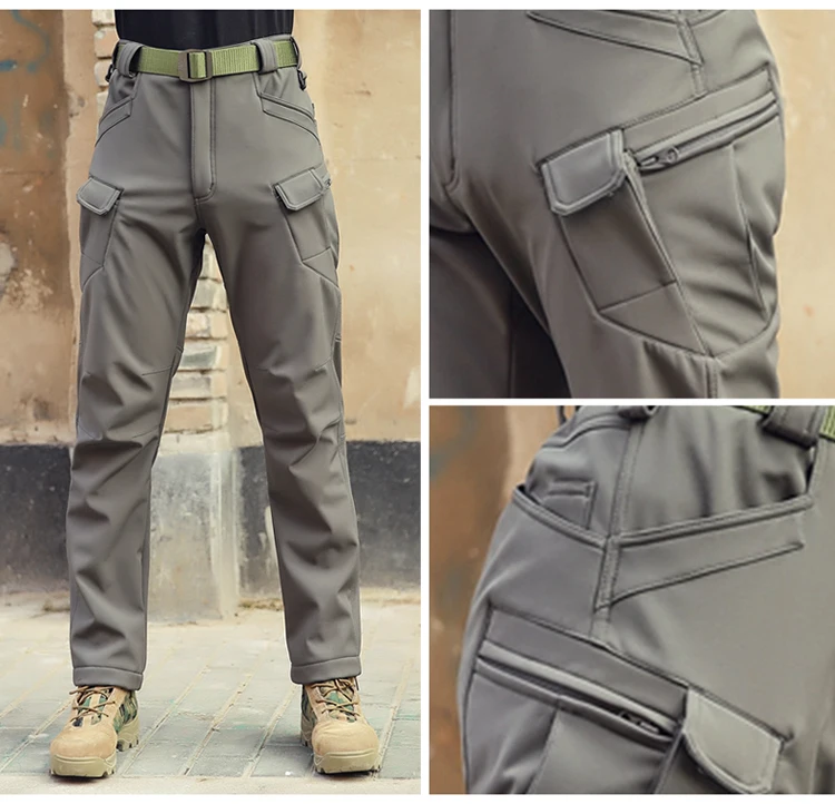 TRVLWEGO Männer Winter Wasserdicht Klettern Skifahren Trekking Fleece Angeln Taktische Sharkskin Cargo Hosen Camping Wandern Hosen – Detail 11