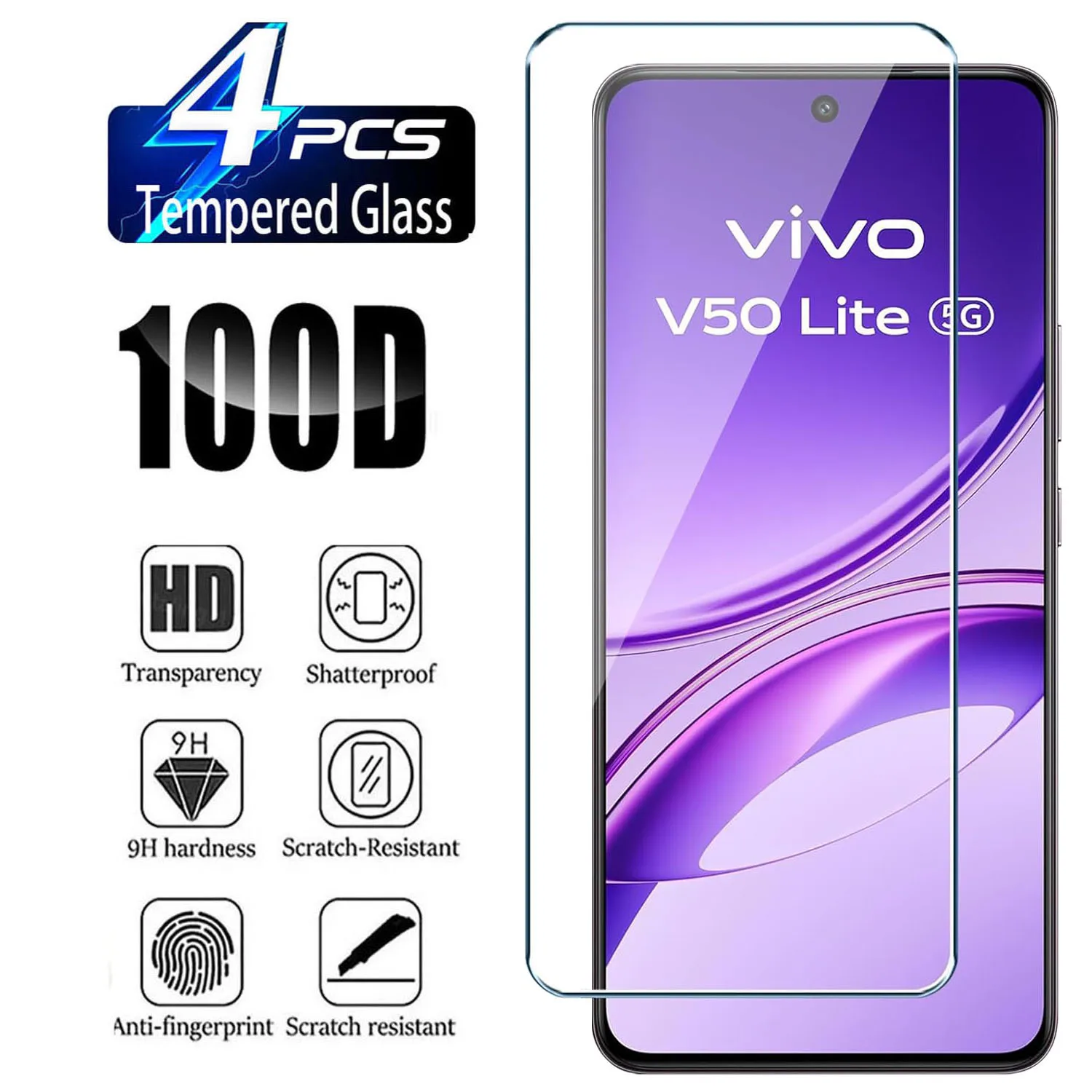 

2/4Pcs HD Screen Protector for Vivo V50 Lite 5G 9H Tempered Glass Full Cover Anti-Explosion Clear HD Touchscreen Protection