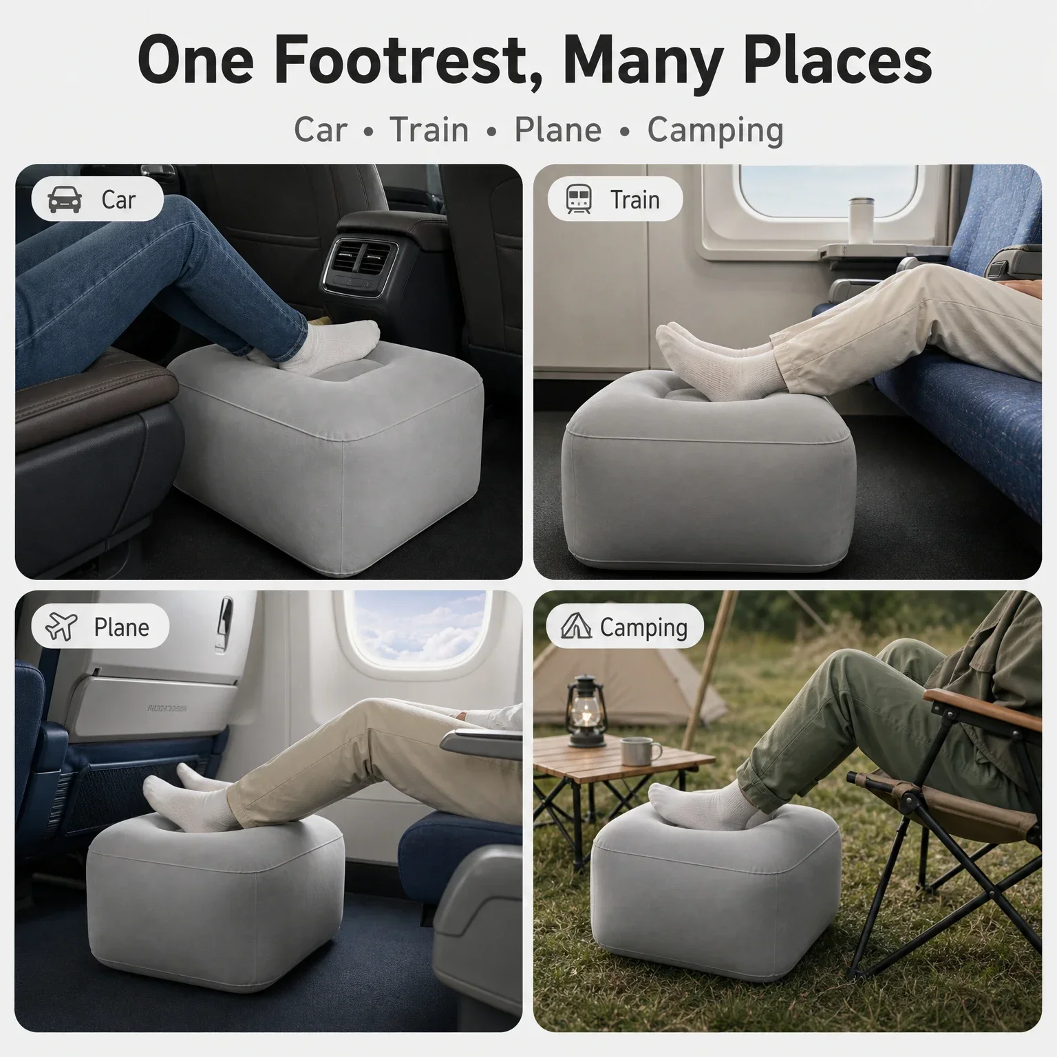 Aufblasbares Fußstützkissen für Reisen, tragbar, höhenverstellbar, 3-stufiger Hocker für Fußstütze, Beinkissen, Kissen für Auto und Büro – Detail 2