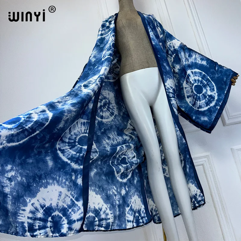 WINYI letnia sukienka kimono z nadrukiem okrycie plażowe kardigan boho maxi płaszcz z nadrukiem kaftan plażowa damska 2024 moda kaftan