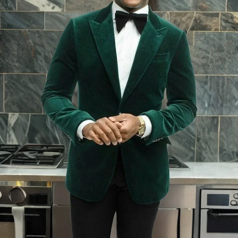 

Velvet Wedding Tuxedos for Men Slim Fit Italian Style Men Suits Green Blazer Custom Two-Piece Suit (Jacket + Pants) 2024