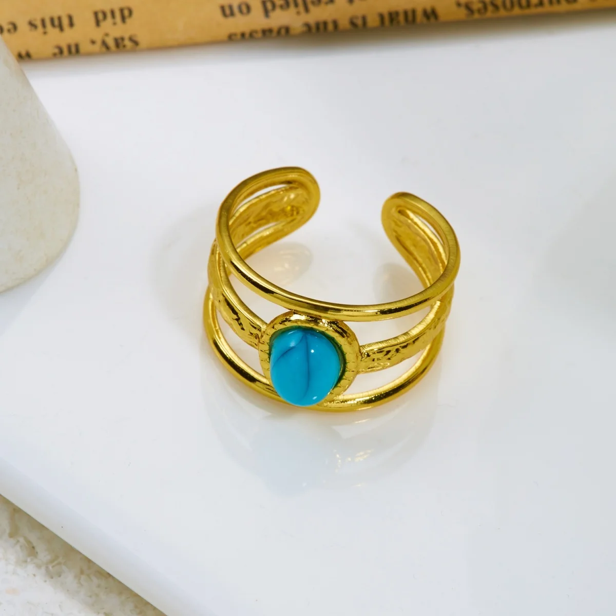 Retro-Ringe mit unregelmäßigem Lava- und Tigerauge-Stein für Damen und Herren, Edelstahl, geometrische Textur, Fingerring, ästhetischer Schmuck – Detail 27