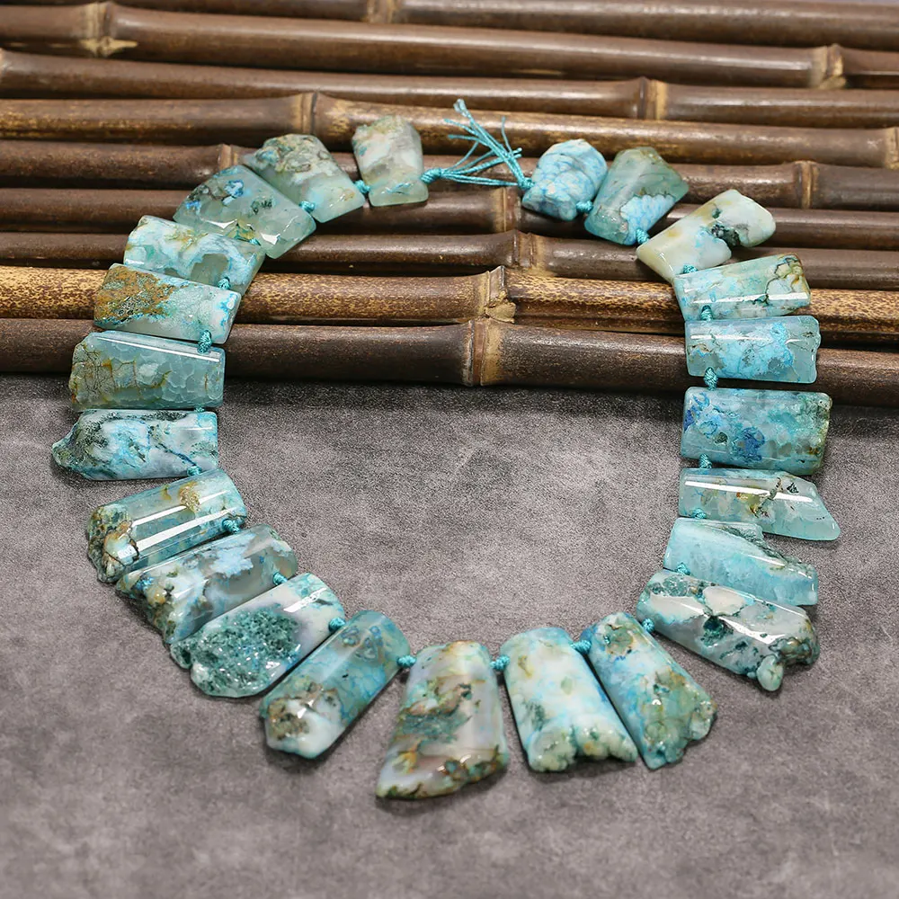 APDGG Point Top Drilled Blue Ocean Jasper Agate Stone Slab Nugget Coated Gems Slice Loose Beads  Jewelry Making DIY