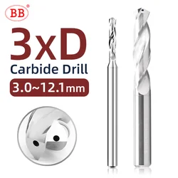 BB Internal Cooling Carbide Drill 3.0mm to 12.1mm 3xD Bright CNC High Feed Machining for Aluminum Copper Diameter BF2055