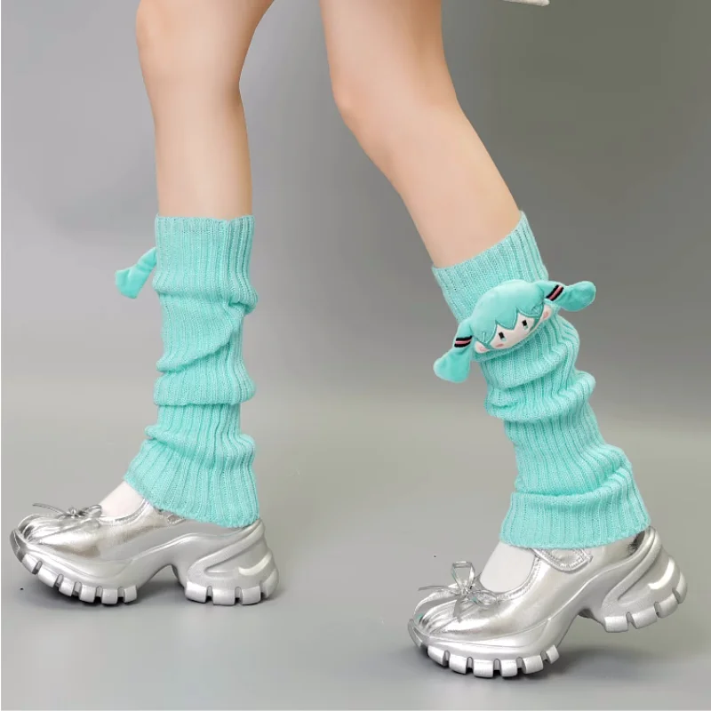 Hatsune Miku Peripheral Knitted Pile Socks Mid-Tube Autumn/Winter Cute Pink Personality Doll Calf Cover Adult And Children Gifts