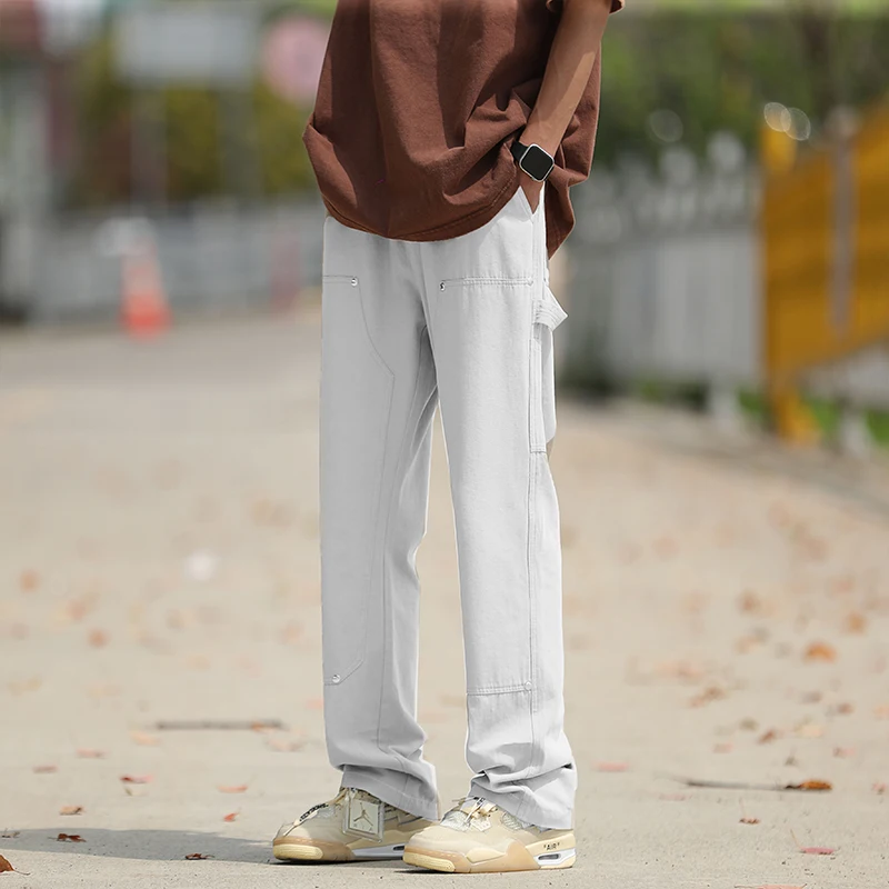 

American Sle Men's Spring Autumn Loose Wide Leg Pants Casual Straight Cut Breathable Workwear Trousers High Street Faion