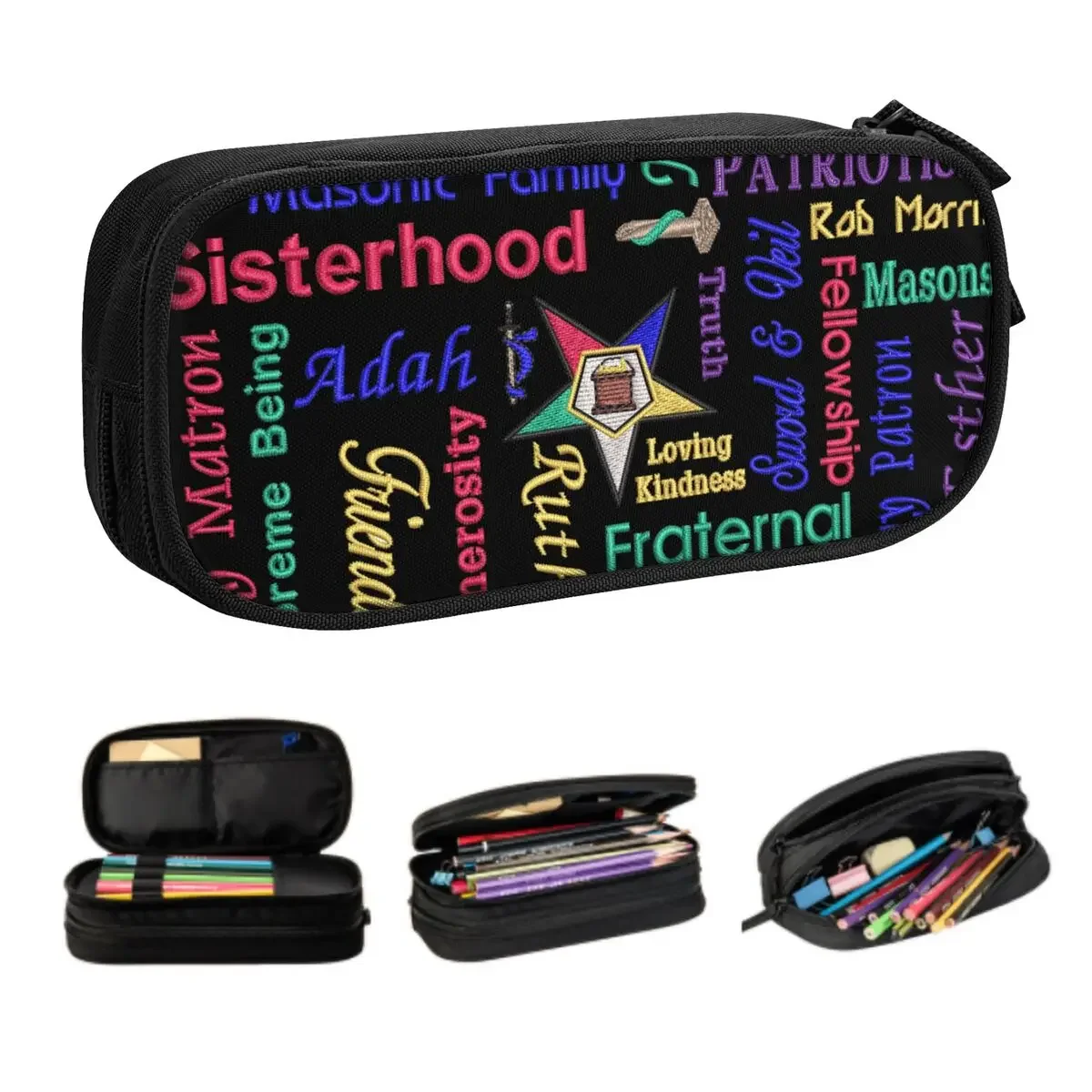 Custom Korean OES Emblem Order Of The Eastern Star Pencil Cases for Girls Boys Large Capacity Pen Bag Box School Accessories