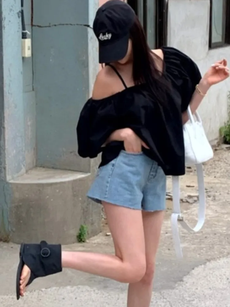 Korean Style Two Way Wear White Bubble Sleeve Shirt Elegant Top Women Fashion Summer Short Sleeve Casual Business Lady's Blouse
