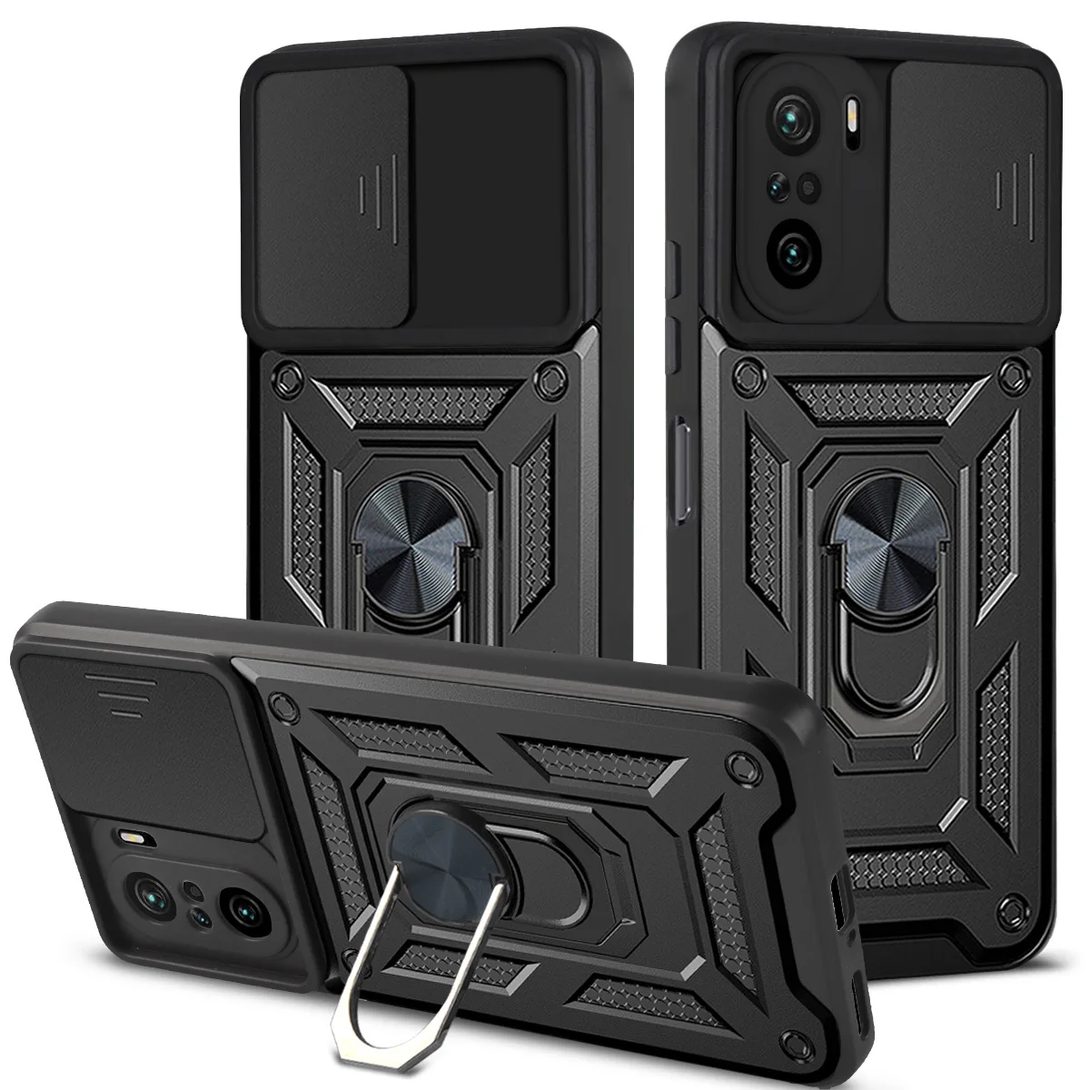 for Xiaomi Mi 11i Armor Shockproof Case for Xiaomi 11i Mi11i Slide Window Camera Lens Protective Car Holder Ring Case Cover