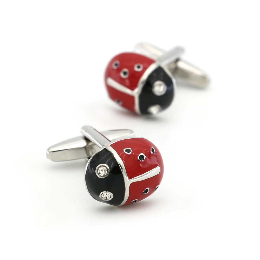 Ladybug Cuff Links For Men Crystal Insect Design Quality Brass Material Red Color Cufflinks Wholesale&retail